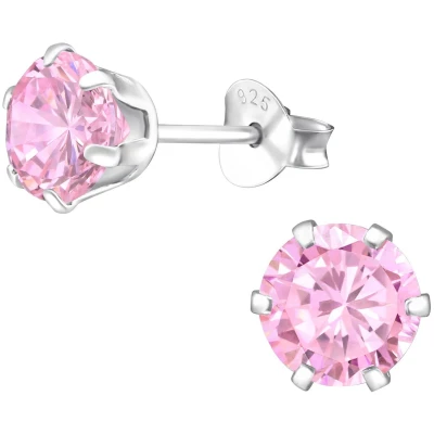 Afbeelding van JoyS Zilveren oorknoppen rond 6 mm zirkonia roze oorbellen