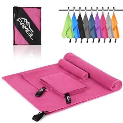 Afbeelding van Pameil microvezel handdoeken, set van 3 (160 x 80 cm grote badhanddoek + 2 stuks 40 kleine handdoek), reishanddoek, sneldrogende handdoeken voor fitness en sauna