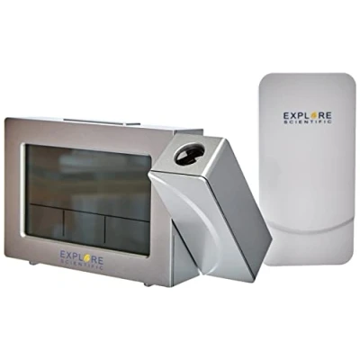 Afbeelding van Explore Scientific RPW3008 Projectieklok met draadloze tijd en weersvoorspelling, dubbel alarm, binnentemperatuursensor, wit