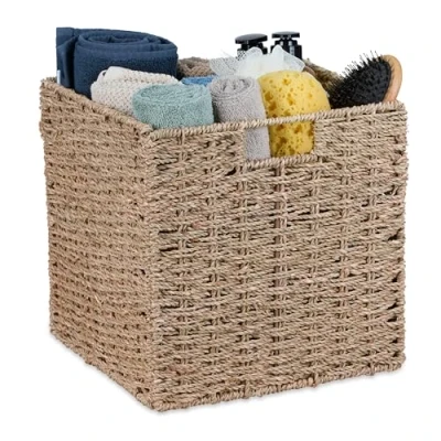 Afbeelding van Relaxdays opbergmand zeegras, gevlochten kastmand, badkamer, kledingkast, HBD: ca. 30 x cm, toiletmand, natuur