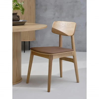 Afbeelding van Nordic Home Mikkel eetkamerstoel eikenhout naturel/bruin PU leer