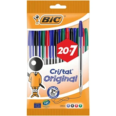 Afbeelding van BIC Cristal Original Balpennen Medium Point (1,0 mm) diverse kleuren, zakje van 20+7
