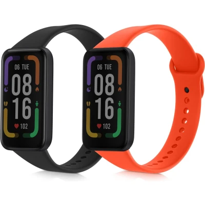 Afbeelding van kwmobile 2x horlogebandjes geschikt voor Xiaomi Redmi Smart band Pro bandje Smartwatch bandjes van TPU Activity tracker horloge in zwart / oranje