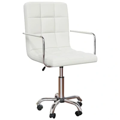 Afbeelding van Vida Designs Clabo bureaustoel in hoogte verstelbare lederen met armen en wielen voor thuiswerk studie (wit)