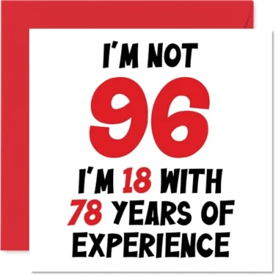 Afbeelding van 96e verjaardagskaart voor vrouwen mannen niet 96 ik ben 18 met 78 jaar ervaring grappige zesennegentig zesennegentigste gelukkige mama papa overgrootopa oppas, 145 mm x humor grap wenskaarten