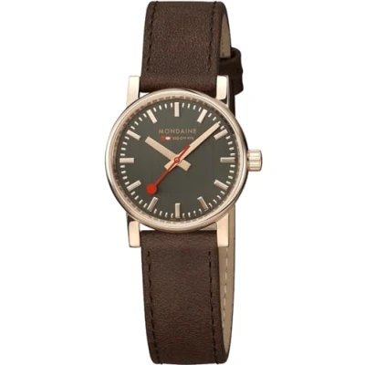 Afbeelding van Mondaine MSE.30180.LG Evo2 Unisex Horloge Stationsklok Saffierglas Staal/Leer Bruin/Goudkleurig Ø 30 mm Quartz Gesp 3 ATM (spatwater)