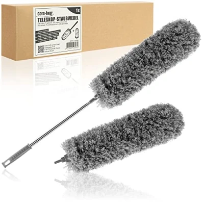 Afbeelding van COM FOUR® 1x plumeau met telescopisch handvat en vervangende kop, stofmop extra lang uitschuifbaar, voor hoge plafonds, spinnenwebbezems, 80 240cm lengte (1 stuk antraciet + vervanging)