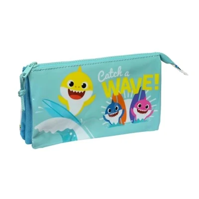 Afbeelding van Pennenetui met 2 vakken Baby Shark Surfing Blauw Wit 22 x 12 3 cm