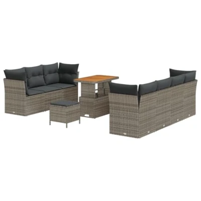 Afbeelding van vidaXL 10 delig Tuin Sofa Set met Kussens Grijs Poly Rattan Acacia