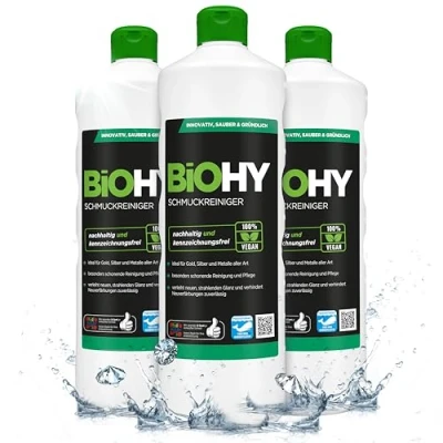 Afbeelding van BiOHY Sieradenreiniger (3 x 1l Fles) ACTIEVE SCHIJNENVORMULA Concentratie voor elk ultrasoon apparaat Duurzame en milde reiniging glazen sieraden (Schmuckreiniger)