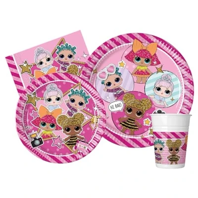Afbeelding van Ciao Feesttafelset L.O.L. Surprise! Glam 8 personen (44 stuks: papieren borden Ø23cm, Ø20cm, plastic bekers 200ml, 20 servetten 33x33cm), Y4958