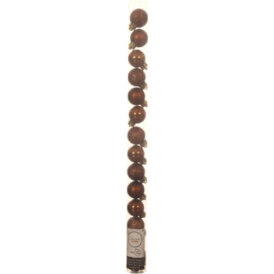 Afbeelding van 14x stuks kleine kunststof kerstballen kaneel bruin 3 cm Kerstbal