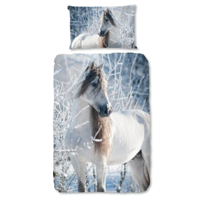Afbeelding van Good Morning Kinderdekbedovertrek &quot;paard in de sneeuw&quot; Multi (140x200 cm) Katoen Flanel