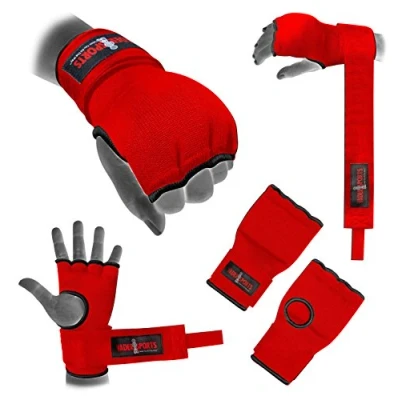 Afbeelding van Pro training Boksen gel binnenhandschoenen hand Wrap Rood Gewatteerde bandages wanten handschoen MMA Quick wraps vuistbeschermer (Rood, Extra kleine/kinderen 5 8 jr)
