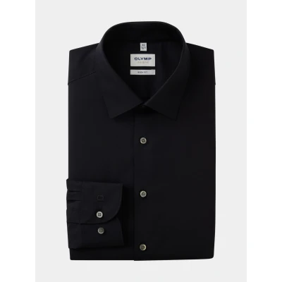 Afbeelding van Olymp overhemd mouwlengte 7 extra lange mouwen Level Five slim fit zwart effen