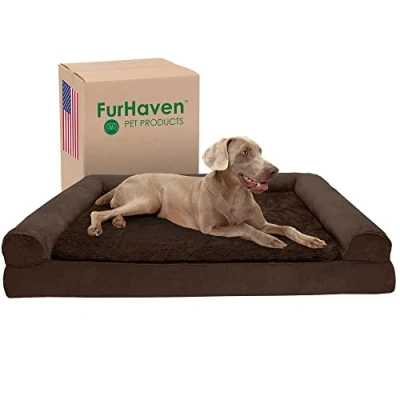 Afbeelding van FurHaven Pluche &amp; Suede Sofa Style Cooling Gel Foam Hondenbed Espresso, Jumbo Plus (XX Large)
