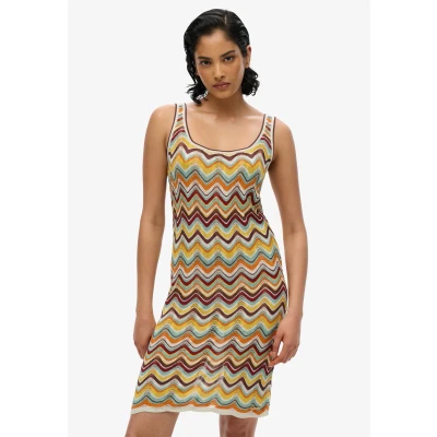 Afbeelding van Superdry ZIG ZAG Gebreide jurk, Dames, Maat: 34, Mint zigzag stripe