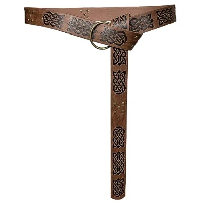 Afbeelding van HiiFeuer Middeleeuwse Reliëf PU Lederen O ring Riem, Retro Renaissance Ridder Riem(Donker bruin C)