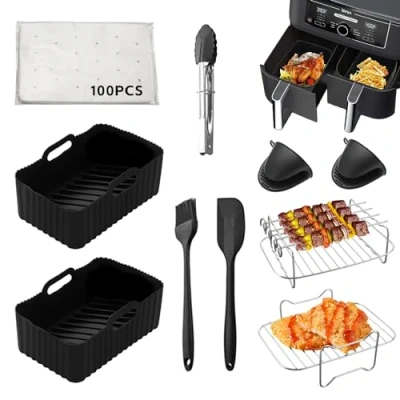 Afbeelding van 10 delige Dual Zone heteluchtfriteuse accessoireset, accessoires voor Ninja Foodi AF400EU AF300EU 7.6L 9.5L en andere Air Fryer