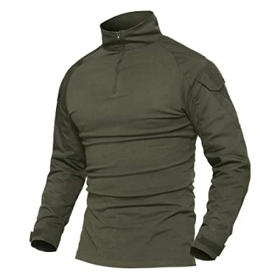Afbeelding van LiliChan T shirt, tactisch, militair, voor heren, met lange mouwen, outdoorshirt, gevechtsshirt, ritssluiting, groen, XXS
