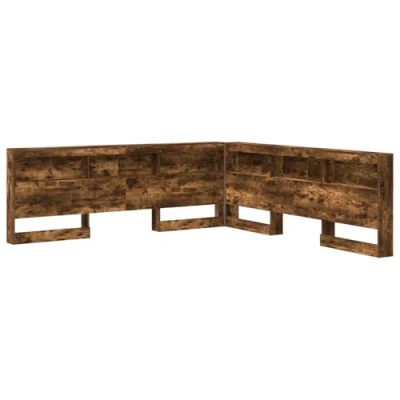 Afbeelding van vidaXL Opberghoofdbord met plank Gerookt eiken 200 cm Bewerkt hout