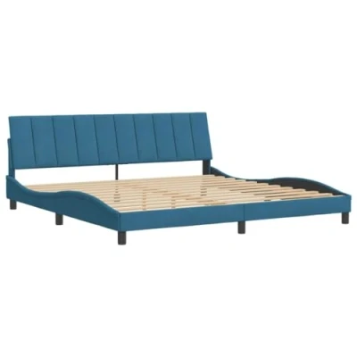 Afbeelding van Bedframe met hoofdeinde fluweel blauw 200x200 cm