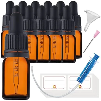 Afbeelding van HandsUnity 5ml 12st Pipetfles Klein Glazen Flesje Amberkleurige Apothekerspot set Met Zwarte Pipetdop inclusief 29st Hulp Accessoires Bruine Flessen