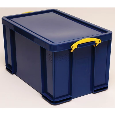 Afbeelding van Really Useful Box Opbergdoos 84 Liter, Donkerblauw Met Gele Handvaten