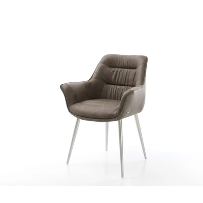 Afbeelding van Gestoffeerde stoel Kaira Flex 4 poot conisch roestvrij staal taupe vintage