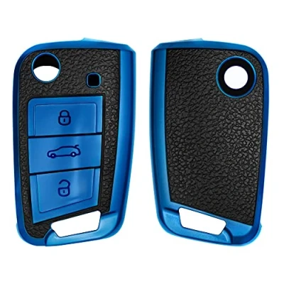 Afbeelding van kwmobile autosleutelhoes geschikt voor VW Golf 7 MK7 3 knops autosleutel TPU beschermhoes in blauw / zwart Autosleutelcover