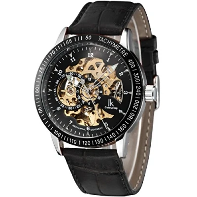 Afbeelding van Alienwork IK Automatisch Horloge Heren Dames Zwart Leren Armband Skelet