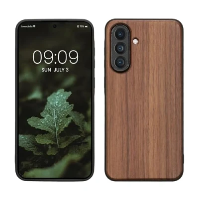 Afbeelding van kwmobile telefoonhoesje geschikt voor Samsung Galaxy A56 5G Hoesje met bumper in donkerbruin Backcover hout