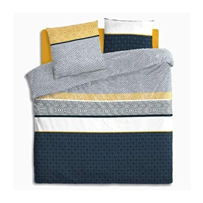 Afbeelding van Atmosphera Beddengoedset voor tweepersoonsbed, 240 x 220 cm, dekbedovertrek met 2 kussenslopen, gewassen katoen, tufté eendenblauw