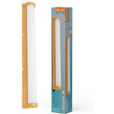 Afbeelding van LEDVANCE ORBIS Tube LED Spiegel /Wandleuchte, gefrostetes Glas/Holzdekor, 12W, 1200lm, dimmbar, 3000/4000K über Wandschalter einstellbar, 60cm Durchmesser, IP44 Schutz vor Fremdkörpern/Spritzwasser