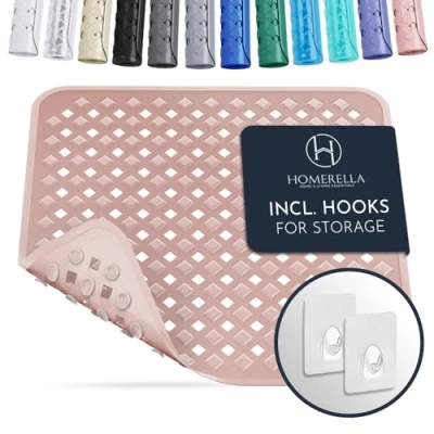 Afbeelding van Homerella® douchemat antislip 100% BPA vrij incl. 2 haken om op te hangen 53x53cm antislipmat douche huidgevoelig en schimmelbestendig machinewasbaar