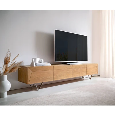 Afbeelding van Tv meubel Kayu acacia natuur 220 cm 4 deuren V poot lowboard
