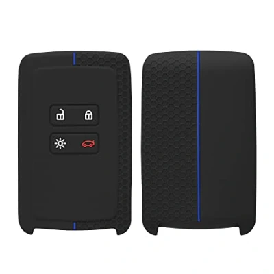 Afbeelding van kwmobile autosleutel hoesje geschikt voor Renault 4 knops Smartkey (alleen Keyless Go) hoes Siliconen behuizing Auto sleutel case met honingraat Sleuteletui in zwart / blauw