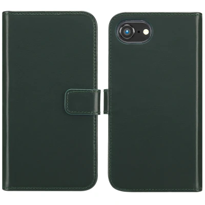 Afbeelding van iPhone SE 4 Hoesje Echt leder Selencia Bookcase Groen Telefoonhoesje