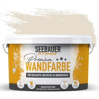 Afbeelding van SEEBAUER diy muurverf beige 5L voor binnen (No. 005 Orchid Dream) edelmat crèmewite binnenverf beigetinten zeer hoge dekkracht mat, wasbaar en druppelvrij