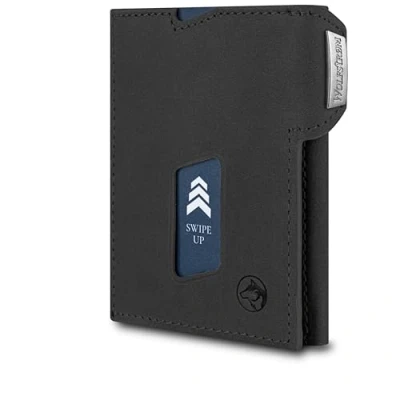 Afbeelding van Wolfstrøm Ludvig Slim Wallet met muntvak, 7 + 1 kaarten, mini portemonnee voor heren, klein, RFID blokkering, kleine dames en credit card houder, (01)