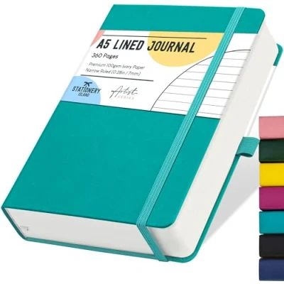 Afbeelding van STATIONERY ISLAND A5 gelinieerd notitieboek, 360 pagina&#039;s dik dagboek, groenblauw hardcover met 100 g/m² voor schrijven, werken, studeren, dagboek
