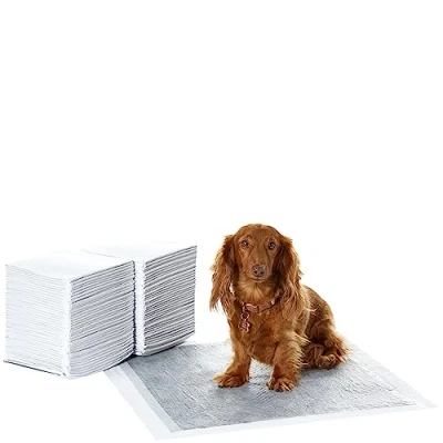 Afbeelding van Amazon Basics Trainingspads voor honden, koolstofvezel, neutraliseert geur, honden en puppy&#039;s, lekvrij met sneldrogend oppervlak, regulier, set van 80, grijs