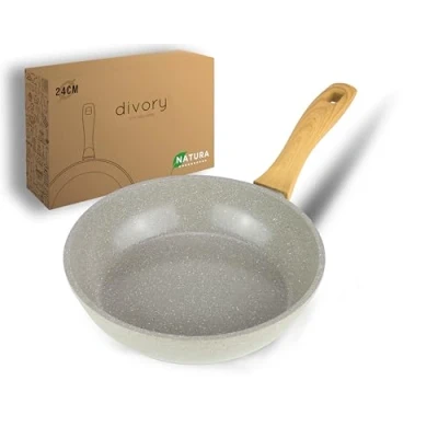 Afbeelding van DIVORY keramische pan 24cm gecoate inductiepan, PFAS &amp; PTFE vrij, medium koekenpan, eierpan, gecoat ovenbestendig vaatwasmachinebestendig (Natura, 24 cm)