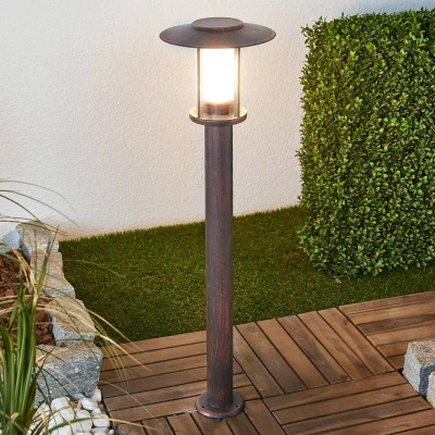 Afbeelding van Lindby LED buitenlamp 1licht roestvrij staal, polycarbonaat H: 76 cm roestbruin, helder, wit Inclusief lichtbron