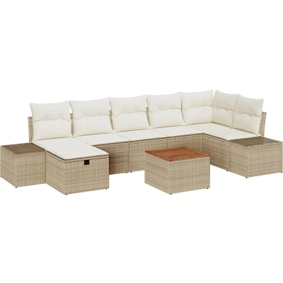 Afbeelding van vidaXL 8 delige tuinset met beige kussens in poly rattan