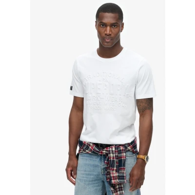 Afbeelding van Superdry Embossed LOGO Graphic Tshirt print, Heren, Maat: Large, Winter white