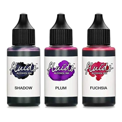 Afbeelding van 3x 30 ml Fluids Alcohol inkt SET: SHADOW, PLUM, FUCHSIA, alcoholische voor Fluid Painting + Resin Art en epoxy hars, 3 KLEUREN