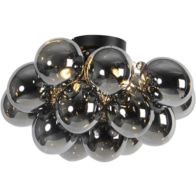 Afbeelding van QAZQA Design plafondlamp zwart met smoke glas 4 lichts Uvas