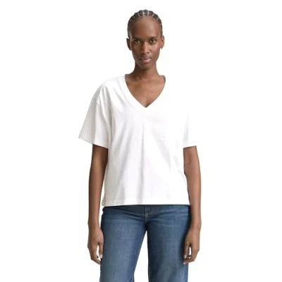 Afbeelding van TOM Tailor Denim BOXY V NECK Tshirt basic, Dames, Maat: Large, White