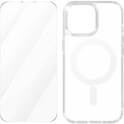Afbeelding van 4smarts, Beschermingskit Geschikt voor iPhone 15 Pro Max 360, MagSafe behuizing van gehard glas, Transparant